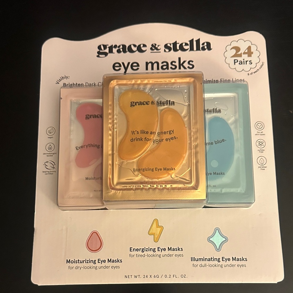 24 pairs of grace & stella Under-Eye Gel Mask Trio in Pink, Yellow, Blue